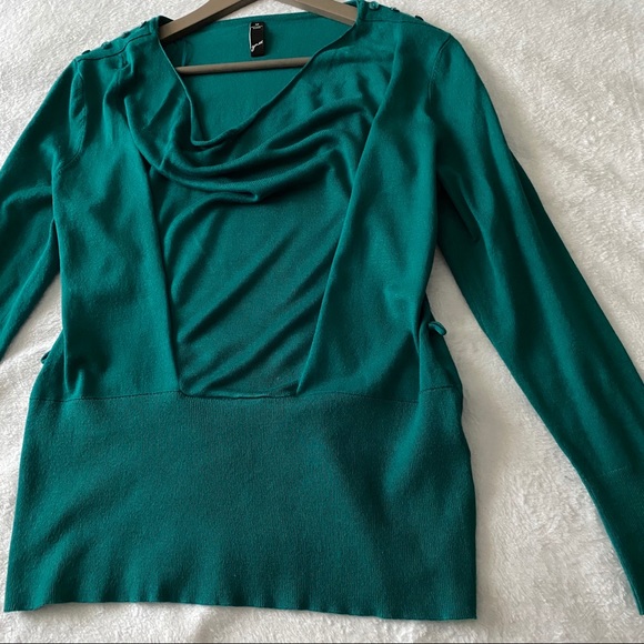Green Soft Draped Neckline Knit Top - Picture 7 of 9